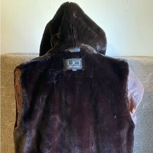 UTEX Design Faux Shearling Hooded Long Coat Taupe Brown Full Length Winter Coat